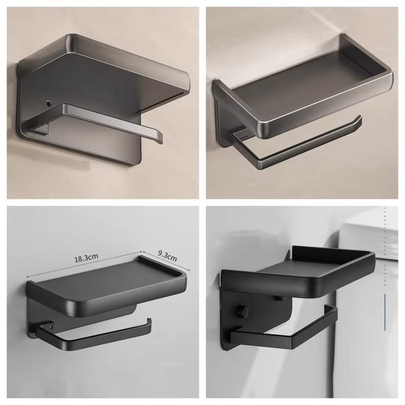 Aluminum Alloy Wall Mount Toilet Paper Holder WC Storage Organizer Roll Paper Phone Shelf Bathroom Accessories