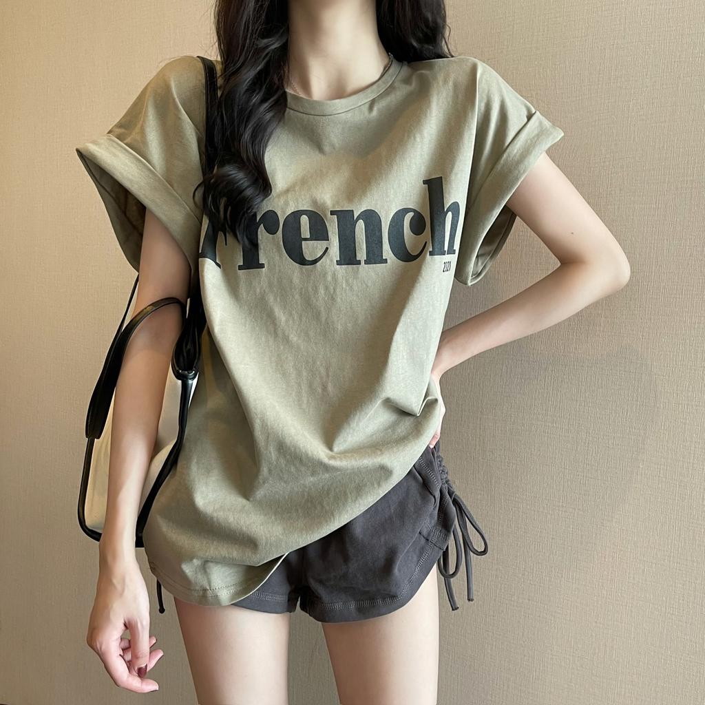 ins pure desire 1111 new summer Internet celebrity shoulder short sleeve T-shirt loose women's top thin bottom women's T-shirt
