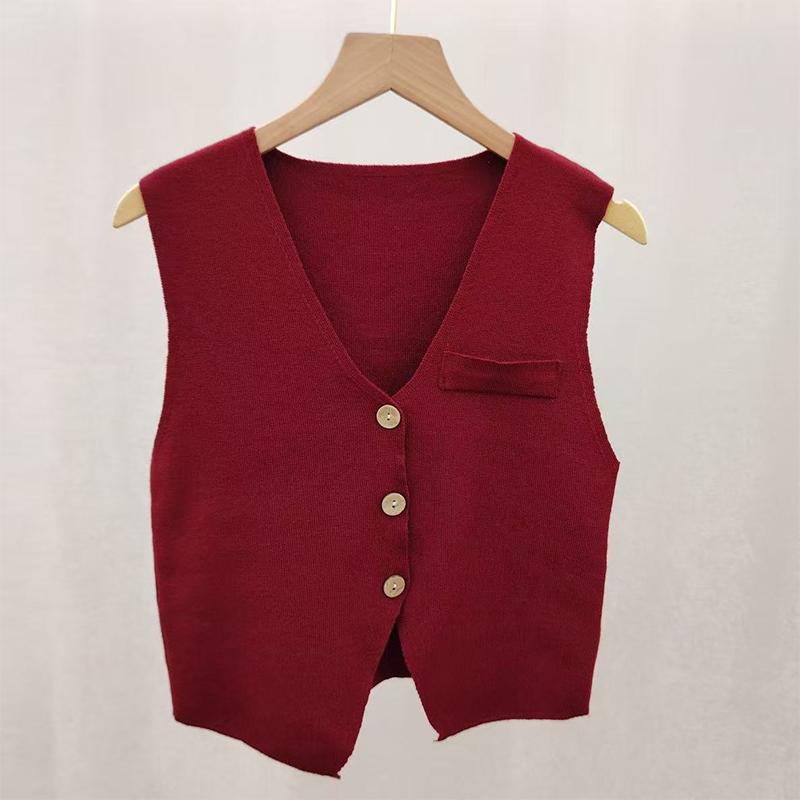 Women  Neck Knitted Vest French Retro Slim Single Breasted Sleeveless Top Trendy Soft Layer For All Occasions