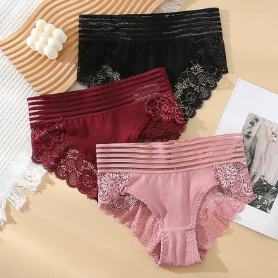 Sexy Women's Underwear Pure Cotton Crotch High Waistband Panties Lace Seamless Briefs Ultra Wide Waistband Comfortable Breathable Triangle Panties