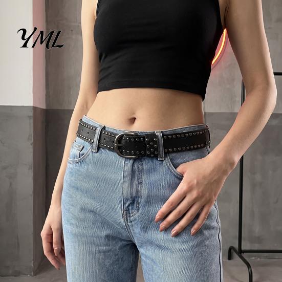 Slimming Waist Cincher Belt 110cm Punk Star Rivet for Women, Faux Leather Studded Fashion Casual Decoration with Metal Buckle, Edgy Music Festival