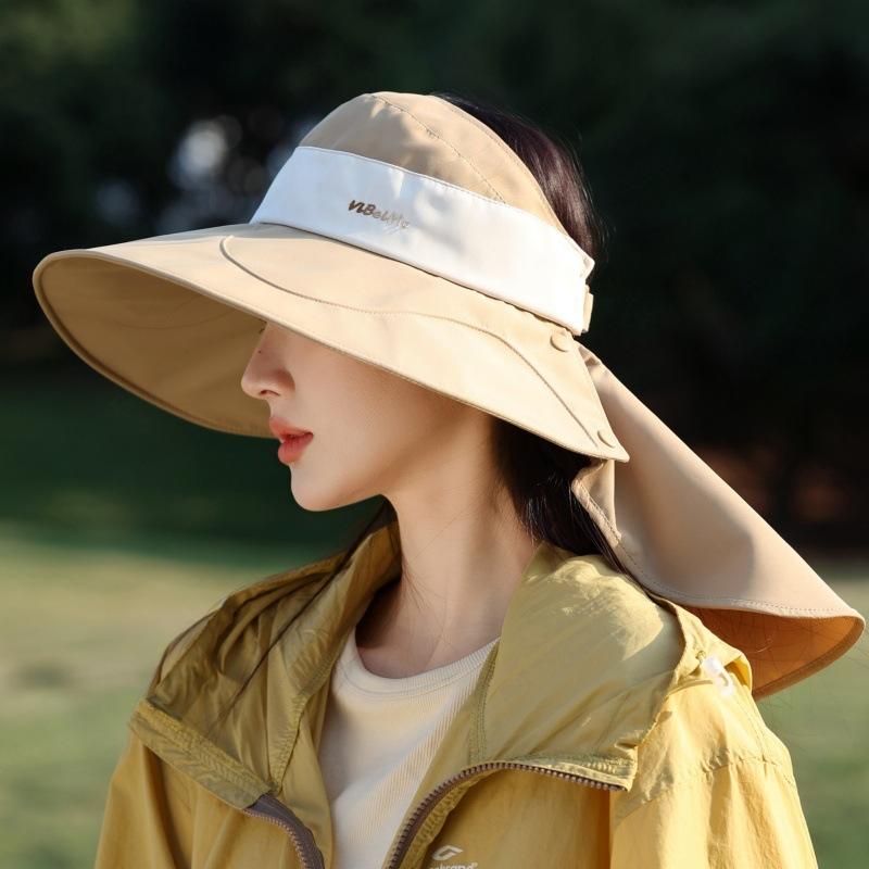 Fashion High Sense Big Brim Shawl Empty Top Hat Outdoor Uv Protection Sunshade Neck Bucket Hat
