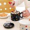Einfacher Farbpunkt Keramiktasse mit Deckel Löffel Wasserbecher Nordischer Stil Paartasse Büro Kaffeetasse