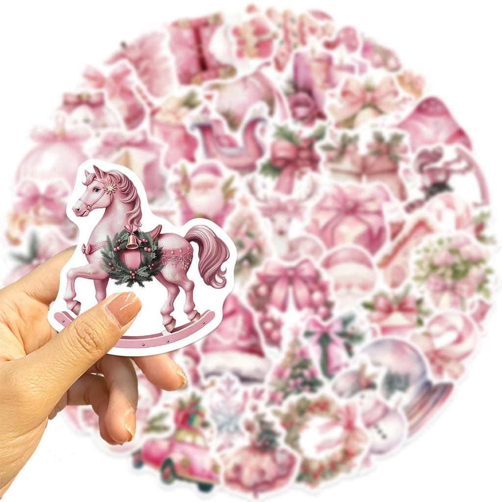 50 Pink Christmas Stickers: Cartoon Graffiti for Phone Cases & Scrapbooks, Waterproof & Adhesive