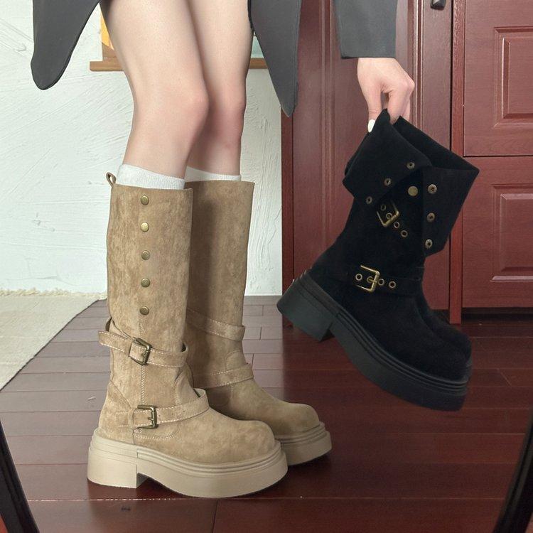 Retro heightening boots two-wear locomotive women's thick-soled 2025 small man new popular spring and autumn Martin short boots women