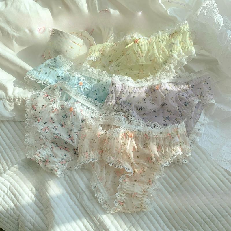 Cute Floral Underwear for Women with Rural Perspective Floral Lace Briefs Pure Cotton Crotch Women's Underwear for Girls Summer Panties