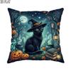 2D Flat 1pc Halloween Fanciful Cat Throw Pillow Covers Black Pillowcases One Sided Printing Without Pillow Inserts Sofa Bed Decor for Living Room Bedr