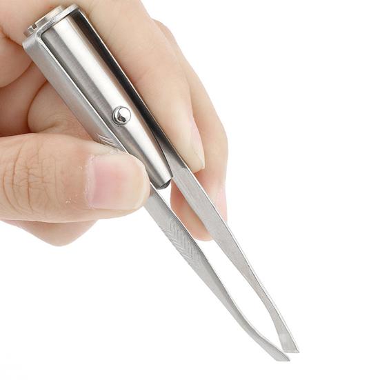 Stainless Steel Eyebrow Clip with LED Light Professional Lighted Eyebrow Tweezers Eyelash Brow Hair Removal Clamp Women Makeup Tools