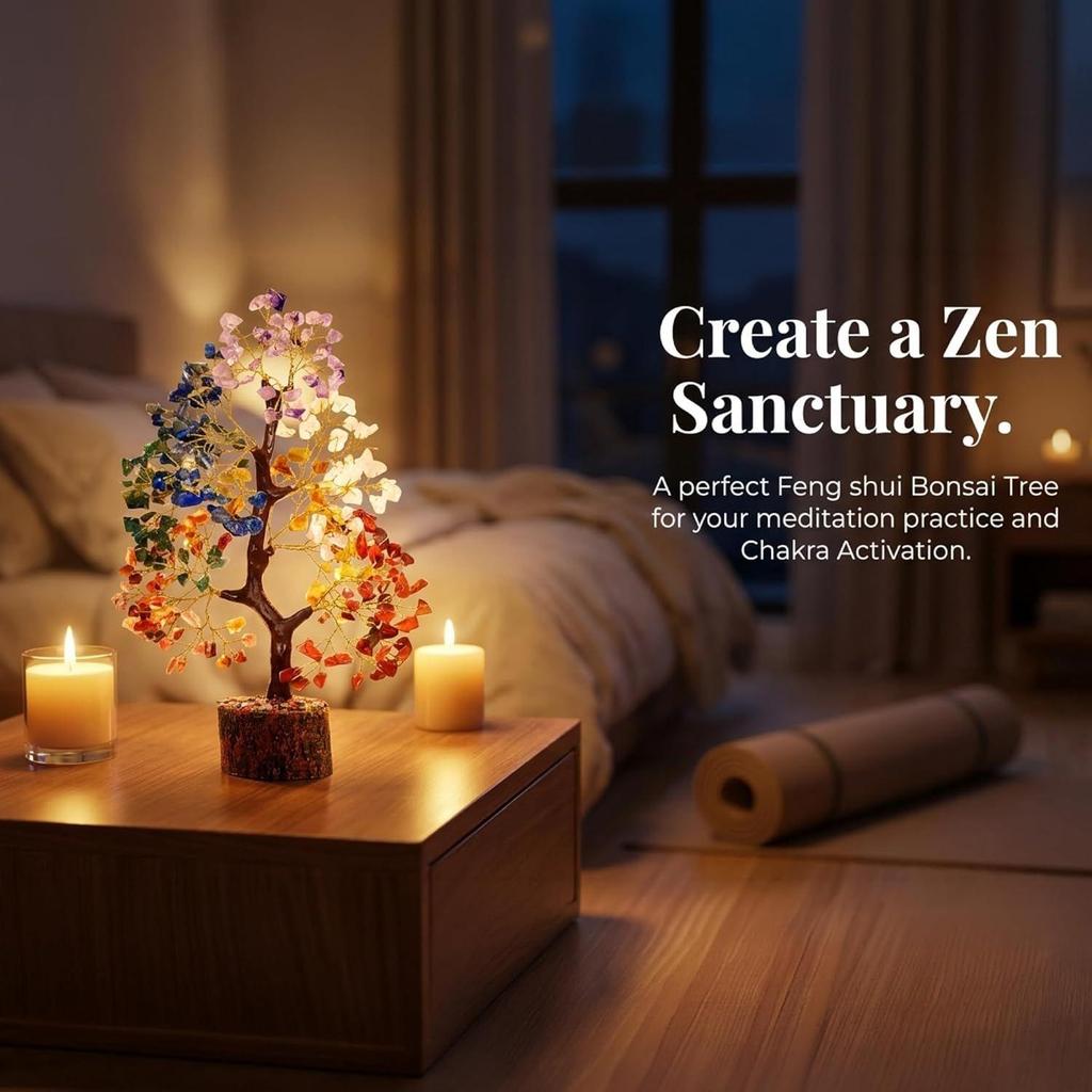 Seven Chakra Crystal Tree Showpiece Good Luck Home Decor Living Room Decoration Items, Wedding Gift for Couples