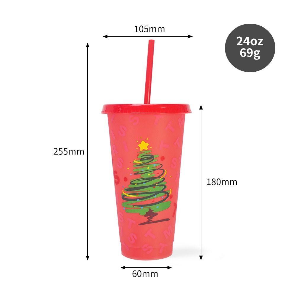 24oz Capacity Color Changing Cup With Straws With Lids Iced Coffee Cup Reusable Plastic Material Cold Drink Cup Christmas Party