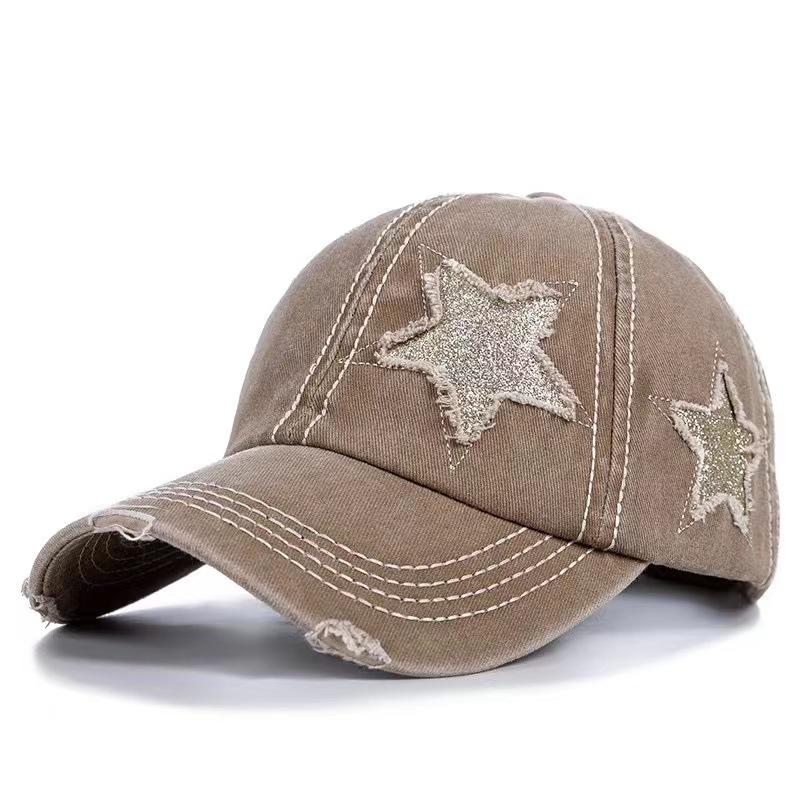Cross-border PVC Wash Cap Baseball Cowboy Hat Horsetail Broken Hole Five-Pointed Star European American Tide Bend Sunscreen
