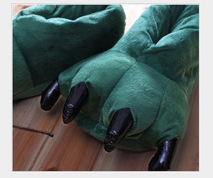 Unisex Dinosaur Claw Cotton Slippers: Cozy Autumn/Winter Velvet Heels, Large Sizes