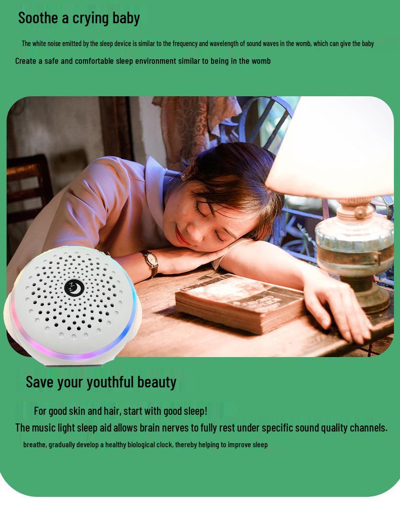 Handheld Smart White Noise Device with Natural Sounds, Stress Relief, Baby Soothing, and 7-Color Light.