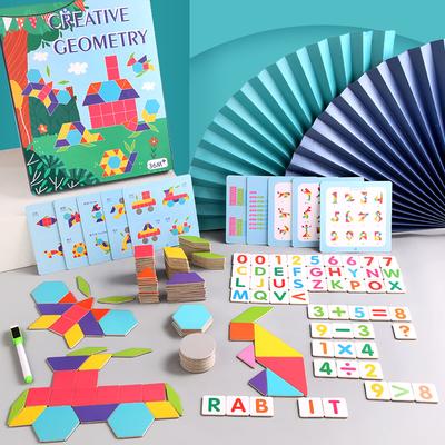Wooden Geometric Magnetic Creative Puzzle, Children's Early Education Educational Magnetic Tangram Drawing Board Wooden Arithmetic Toy