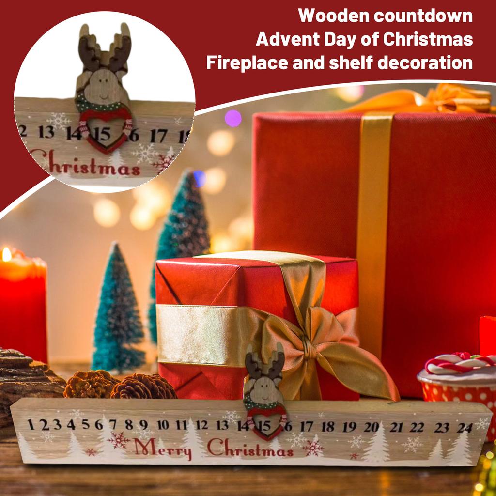 Wooden Countdown Christmas Advent Fireplace And Shelf Decoration