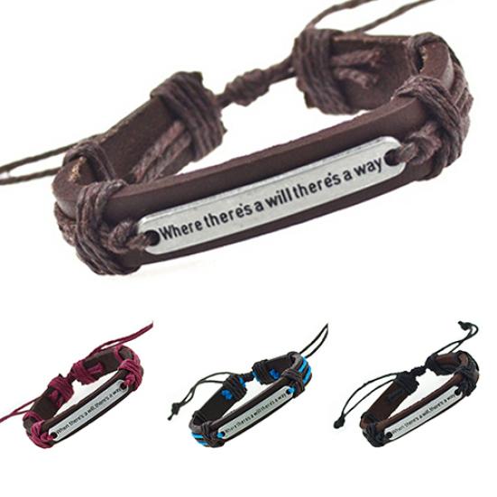 Herren Damen Punk Buchstaben Kunstleder Armreif Hanfseil Armband Armband