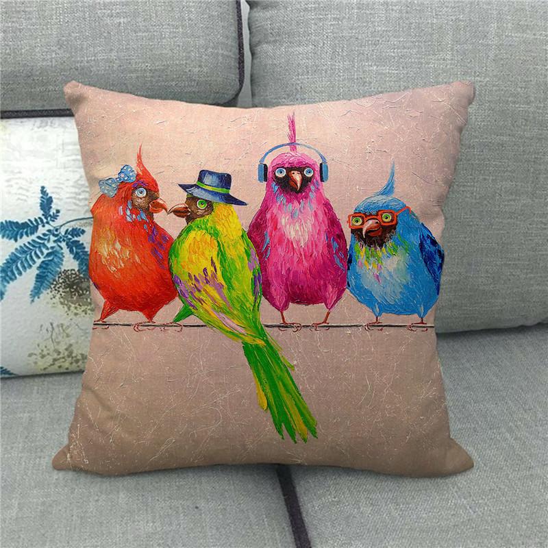 Watercolor Bird Parrot Flower Oil Painting Digital Printing Short Plush Pillow Covers For Sofa Office Cushion Cover Home Goods