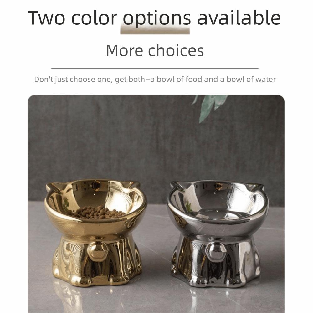 Anti-Spill Ceramic Cat Bowl Cat Shaped Cat Water Bowl Elevated Pet Food Feeder Cat Drinking