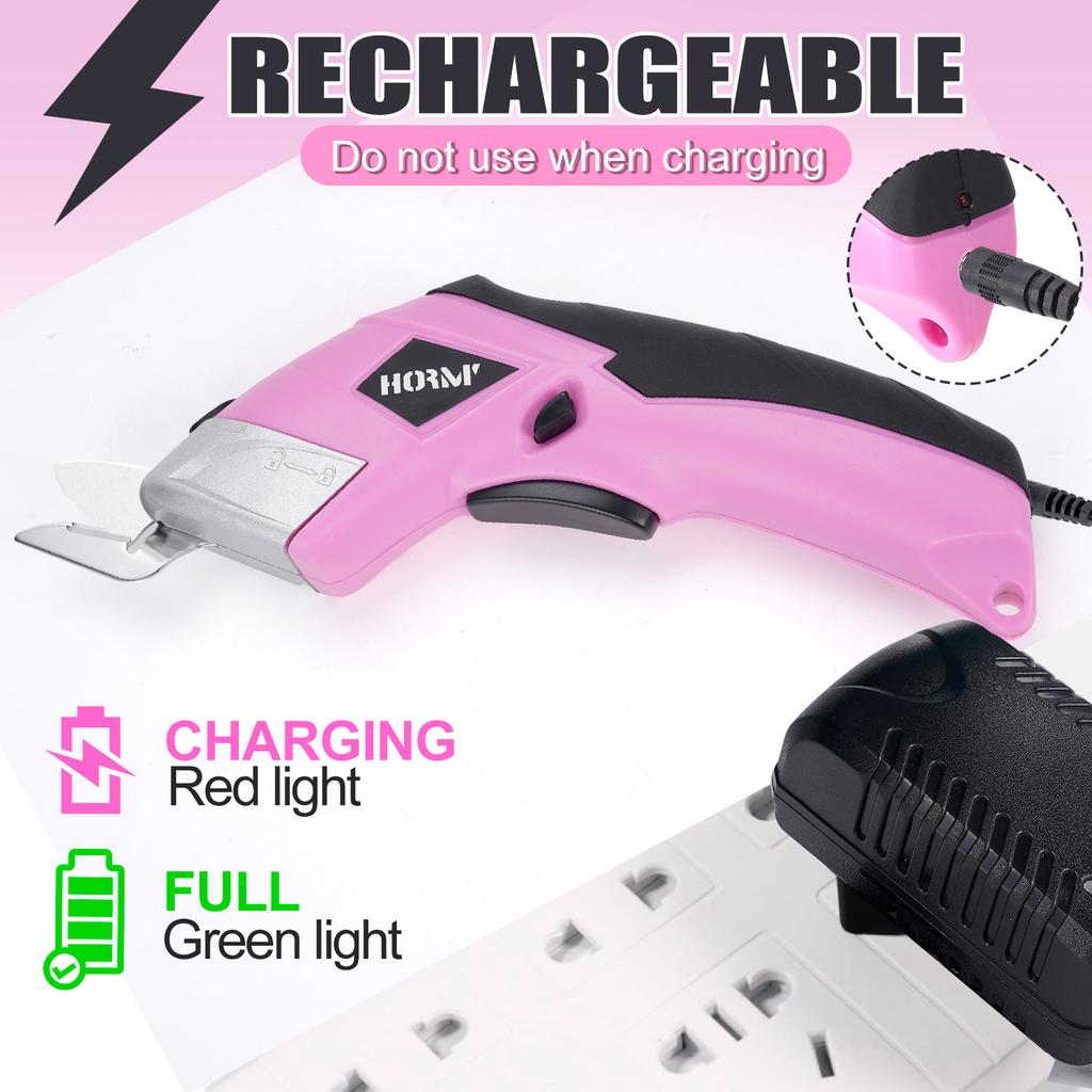 Electric Scissors USB Rechargeable 2000mAh Pink 11000 RPM with 2 Alloy Steel Blades for Fabric Leather Cardboard