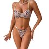 Women’s European and American Sexy Comfortable Minimize Bra and Thong Set, Leopard Printed Underwire Push-Up Lingerie