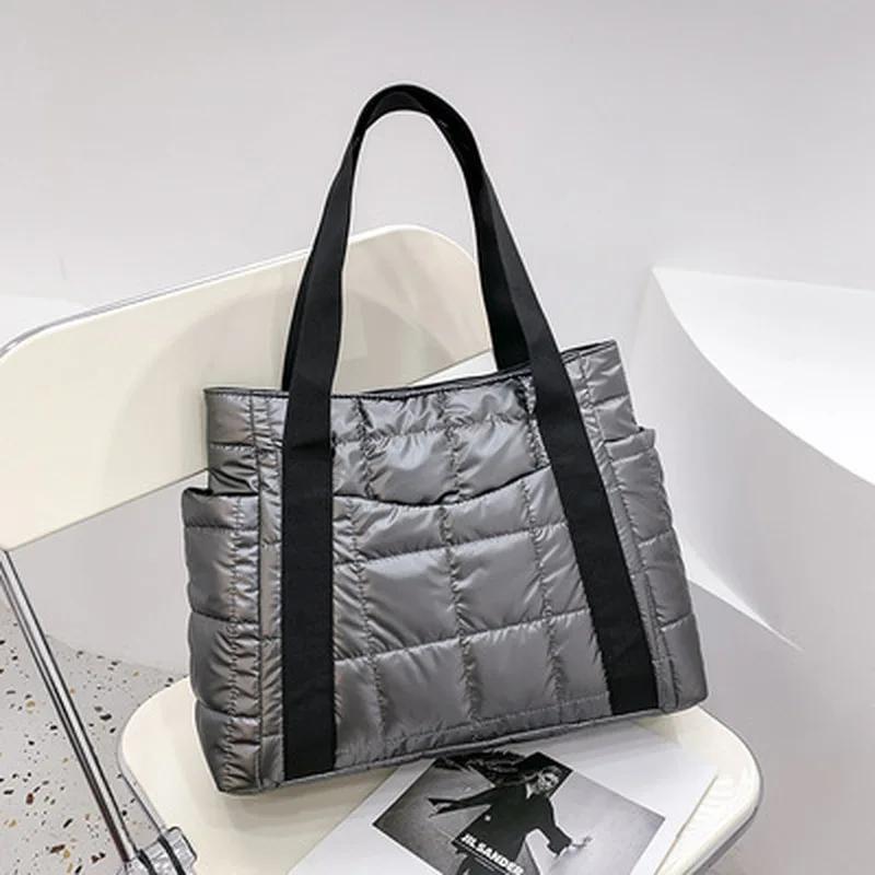 Winter Bags Space Bags Space Padded Women Shoulder Bags Winter Large Capacity Handbags Designer Nyl Cott Warm Tote Solid