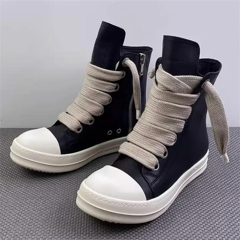 New  Brand Women Sneakers High-top Men's Casual Leather Shoes for Women Flat Sport Thick Lace Up Unisex Couple Women Shoes