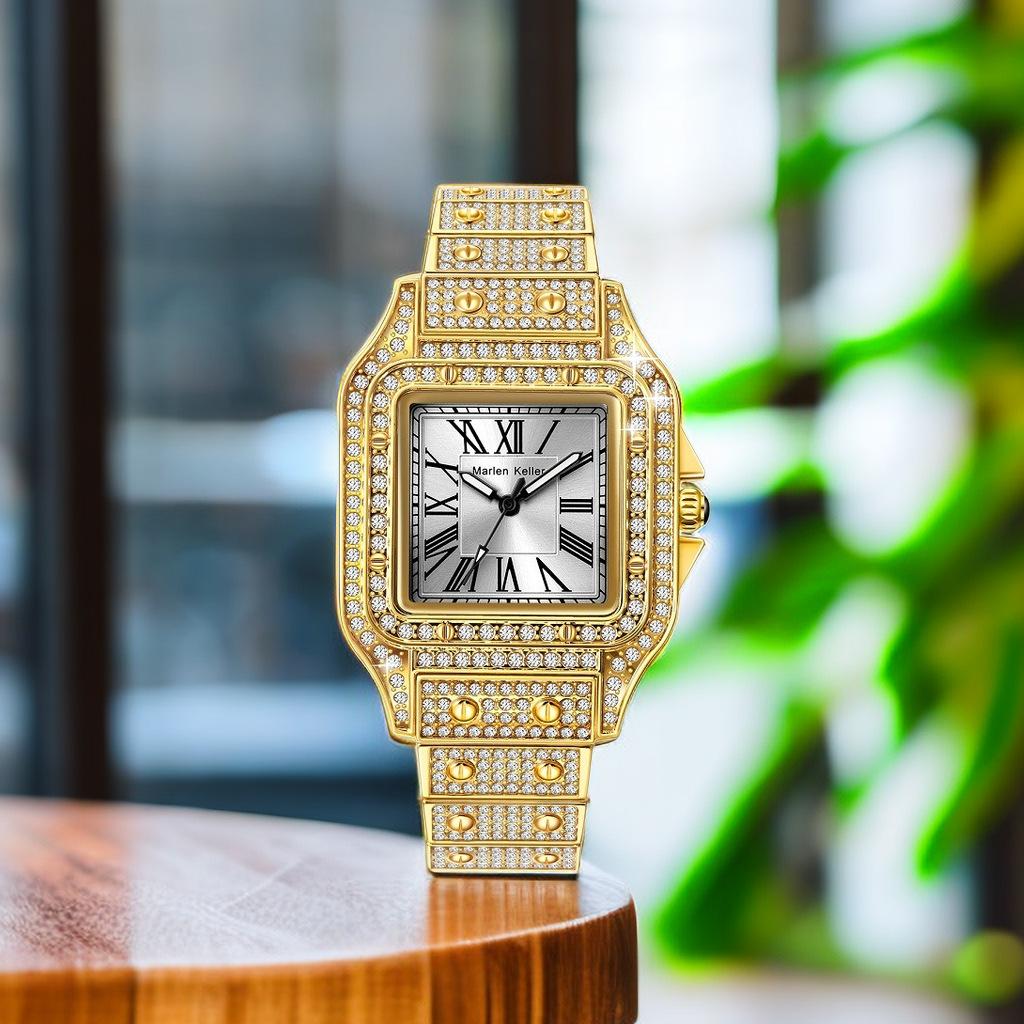 Dámské hodinky Módní Luxusní Křemenné Náramkové Hodinky pro Dámu Ciferník s Diamanty Hodiny z Nerezové Oceli