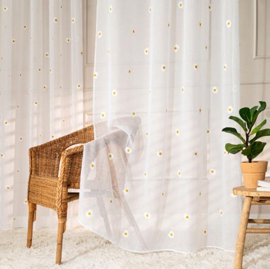 EMBROIDERED DAISIES Curtain made of ETAMINE FOR LIVING ROOM, bedroom, kitchen, 200x140 tapes