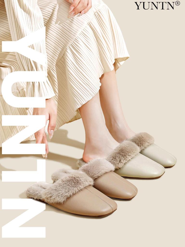 Damen Plüsch-Baumwollpantoffeln - Warm, Samtgefüttert, Rutschfest, Hautfreundlich für Zuhause