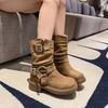 Autumn New Fashion Boots Women's Shoes Medium Tube Milk Fiber (milk Silk) Suede Cloth Rivet Autumn