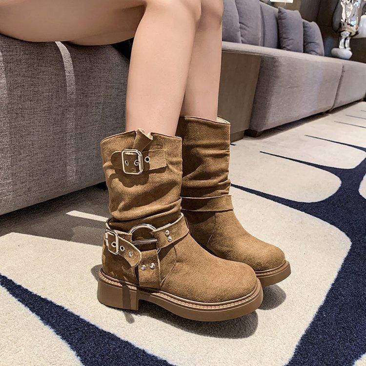 Autumn New Fashion Boots Women's Shoes Medium Tube Milk Fiber (milk Silk) Suede Cloth Rivet Autumn