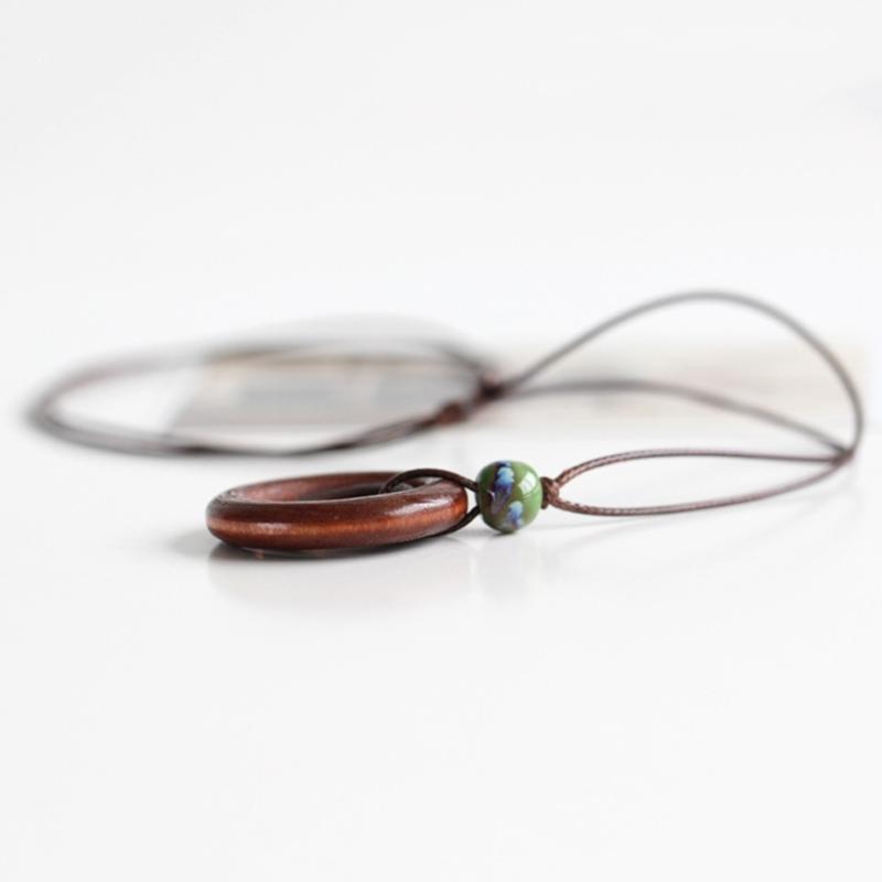 Wood Round Ring Pendant Necklace Adjustable Long Sweater Chain Vintage Handmade Collar Necklace Statement Jewelry