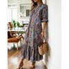 Summer Women's Floral Print V-neck Half Sleeve Dress, Casual Fashion Casual Dress for European American