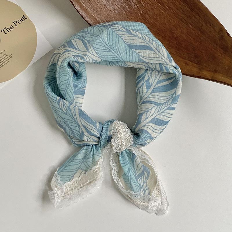Silk scarf neck small square scarf new multi-color versatile headscarf summer women's pastoral lace headband hair accessories decorative small scarf