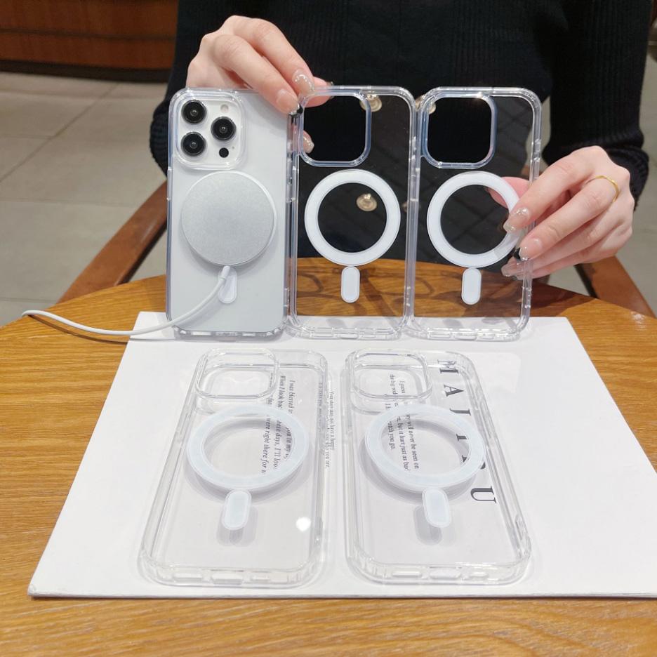 Magnetic Clear Transparent Case For IPhone 15 Pro / 15 Plus / 12 Mini Phone Cases Wireless Charging Shockproof Back Cover