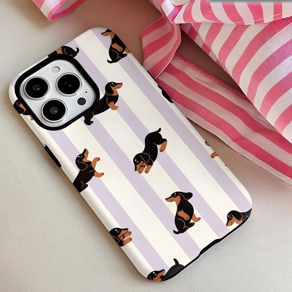 Sausage dog striped pattern 2-in-1 phone case suitable for iPhone 17 16 15 14 13 12 11 Pro/Max/Plus anti drop and shockproof