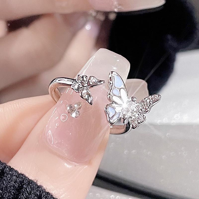 

Red Oil Drop Butterfly Zir*****Pen Ring, Female Niche Design Sense, Light Luxury, Exquisite And Advanced Sense, Personalized Index Finger Ring Adjustable opening