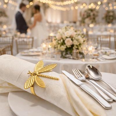 6 Stück/Set Minimalistische Libellen-Serviettenringe Moderner Stil Metall-Insekten-Serviettenhalter Gold Elegante Tischdekorationen