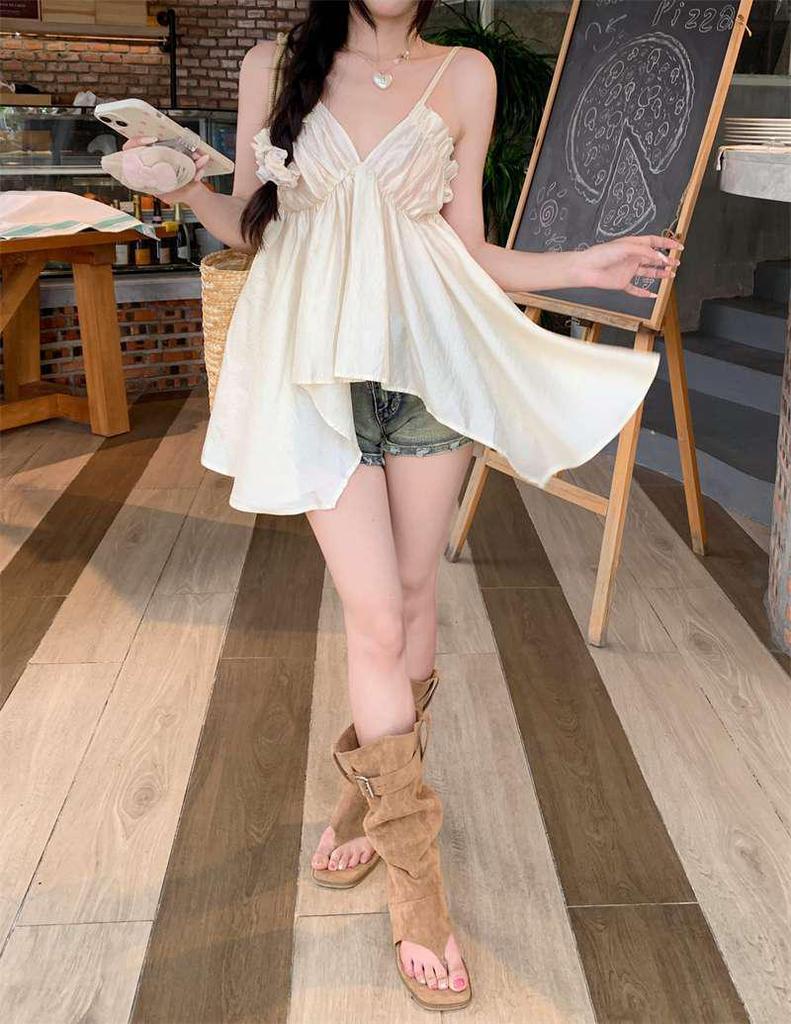 Chic Irregular Pleated Suspender Top – Summer Style for Fashion-Forward Women