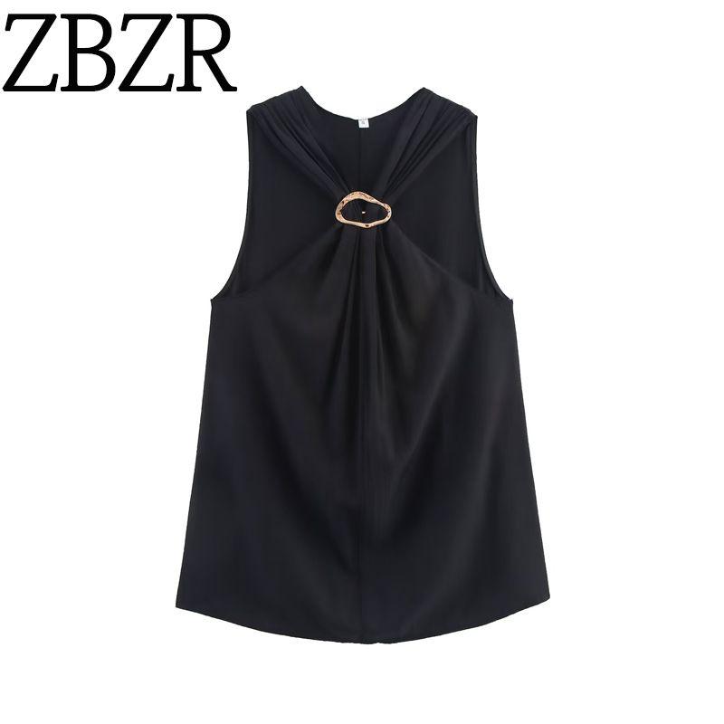 Zbzr Spring New Women Clothes Detachable Brooch Design Sense Hanging Collar Sling Shirts Top 5127727