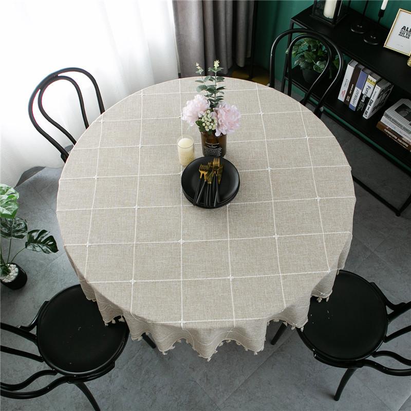 Modern Simple Polyester Jacquard Plaid Cover Towel Round Fringed Tablecloth Coffee Table Tablecloth Dining Table Cloth Round Table