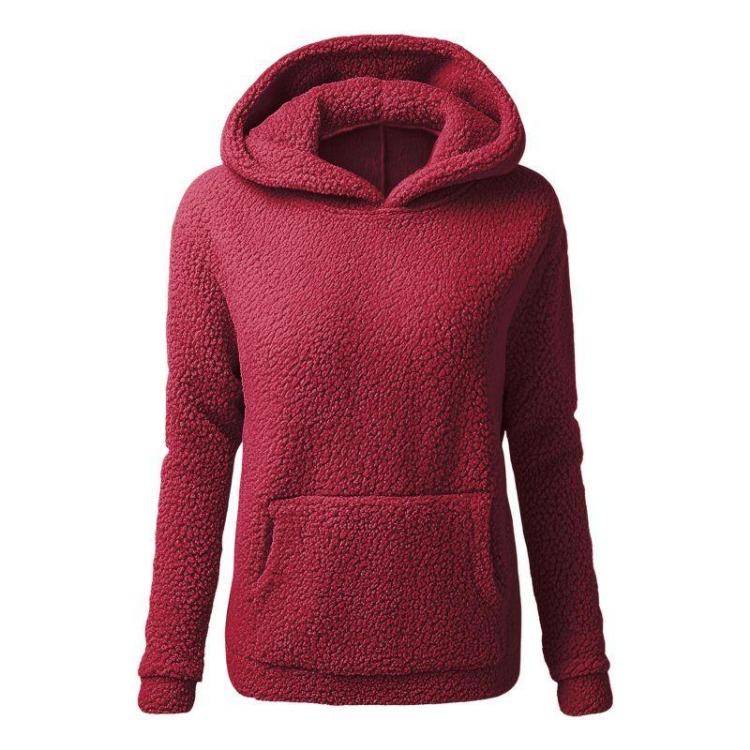 Womens Fleece Lined Hoodie Warm Pullover Solid Color Long Sleeve Hooded