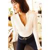 Dame Ecru rullekraveglidelås lycra bluse