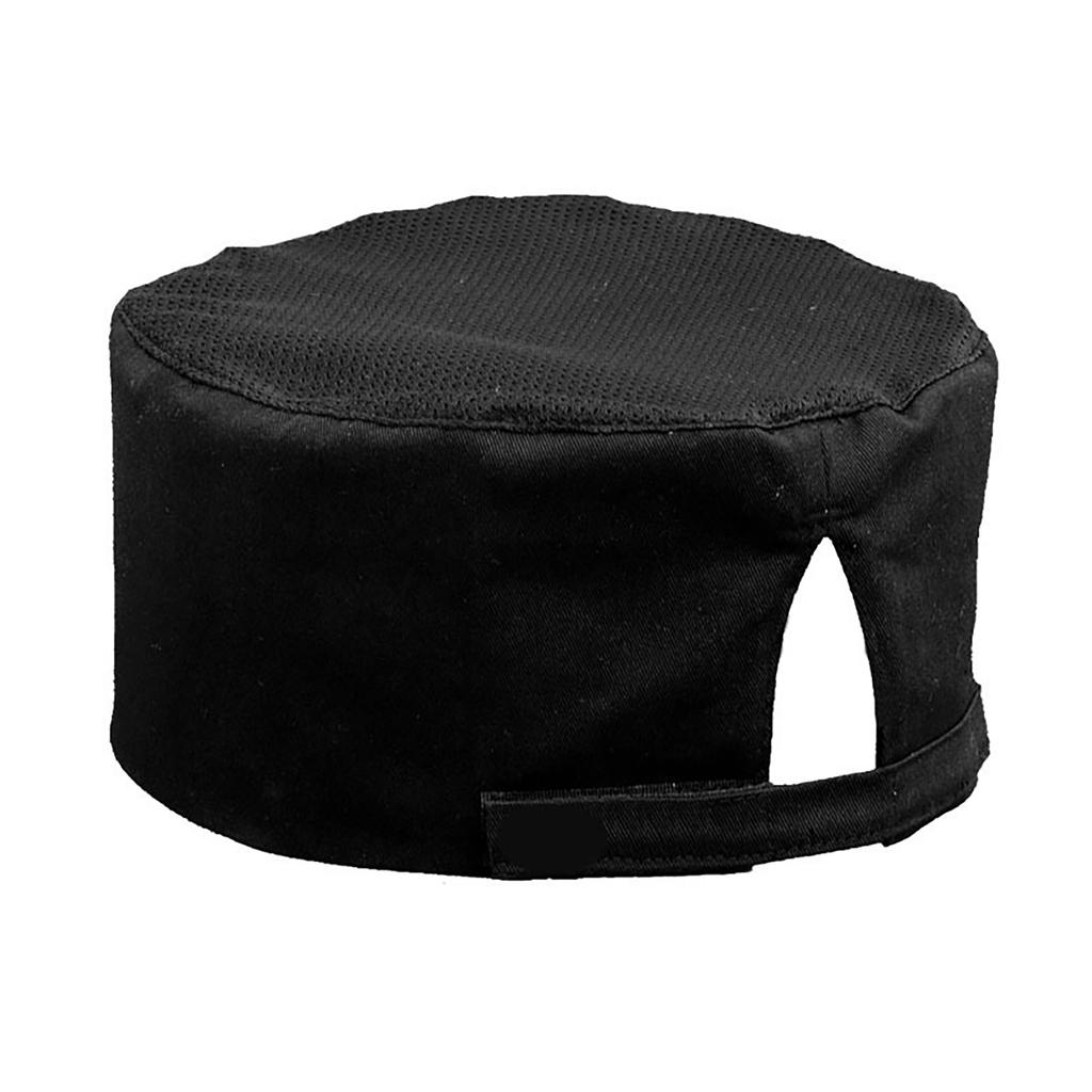 Chef Hat Adjustable Size Top Vent Breathable Cotton Polyester Fiber Black Chef Cap for Restaurant
