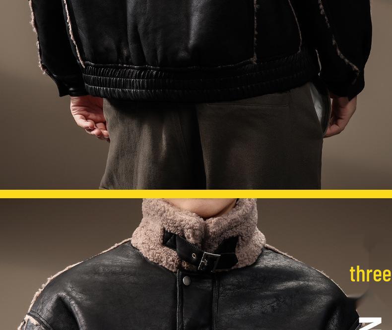 Herren Retro Leder & Pelz Baumwolljacke - Warm, Lässig, Locker geschnitten Winter Oberbekleidung