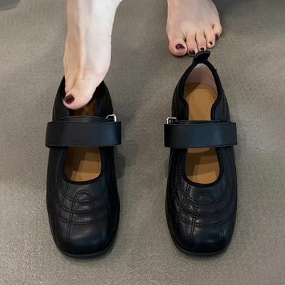 Sheepskin Version~ 2025 New Korean Version Velcro Flat Mary Jane Women's Fashion Versatile Sports Style Ballet Shoes