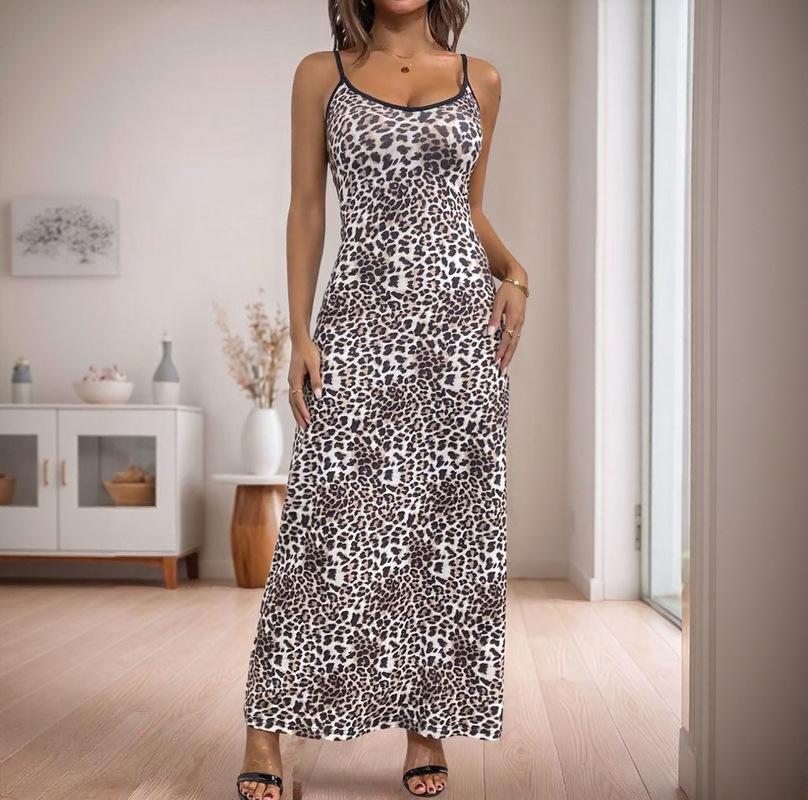Summer new 2026 new V-neck sexy suspender dress American Spice Girl leopard print suspender dress S