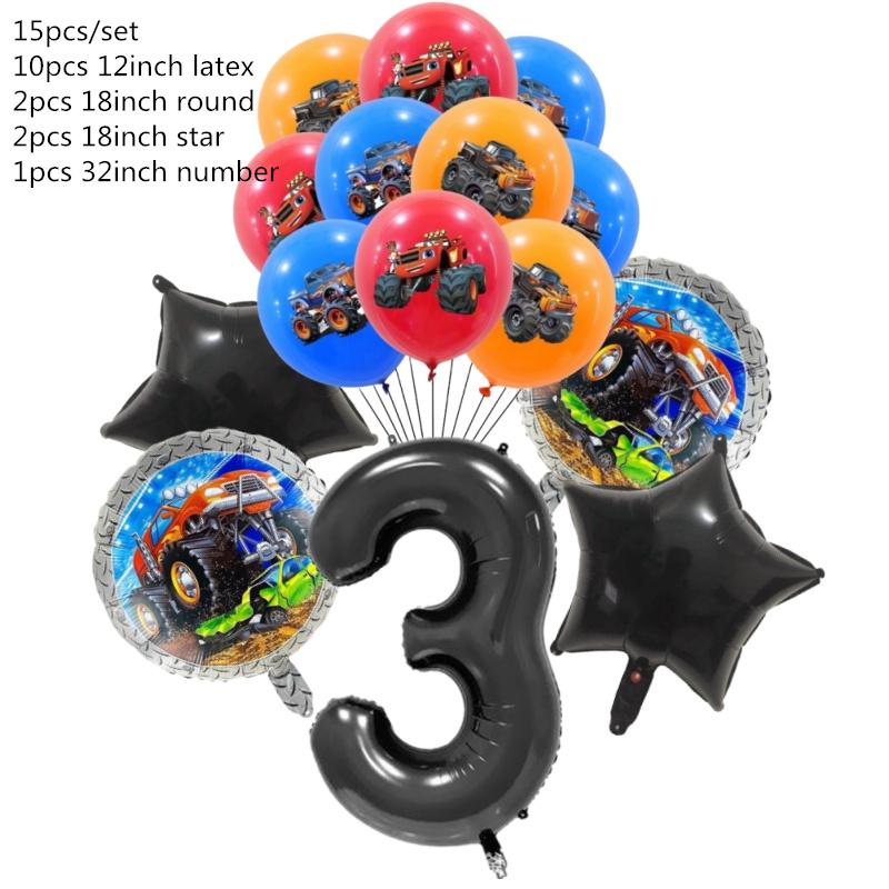 15Pcs Monster Truck Balloon Car Themed Birthday Foil Ballons Dump Truck Helium Balloon Boy Birthday Party Decor Supplies
