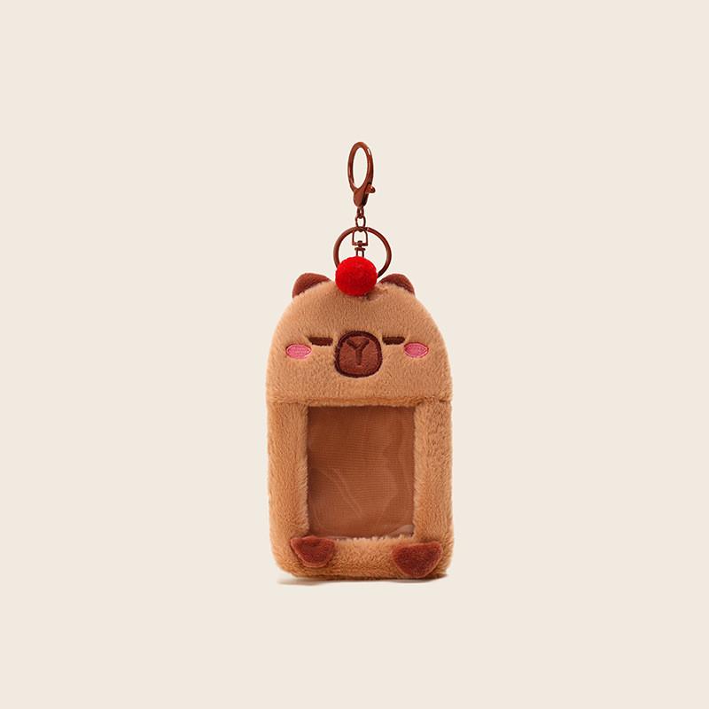 Festive Plush Capybara Keychain Wallet In Red And Orange Colorful Design For Storage Key