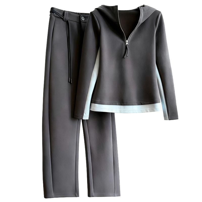 Women's Casual Color Block Hooded Sweatshirt & Straight-Leg Pants Set - Autumn New Arrival
